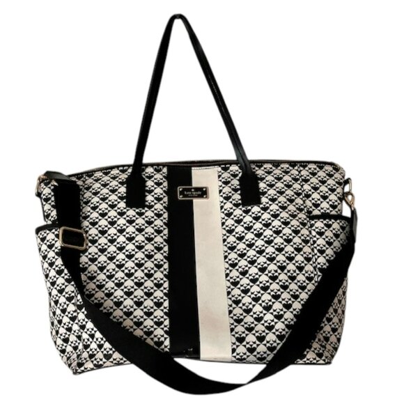 Kate Spade Adaira Baby Shoulder/Crossbody Bag Pebbled Vinyl Spade Print Blk/Wht - Picture 2 of 15